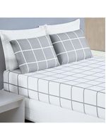 Jogo cama lençol brooklyn queen quadriculado micropercal 200 fios 3 peças - cinza