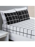 Jogo cama lençol brooklyn queen quadriculado micropercal 200 fios 3 peças - preto