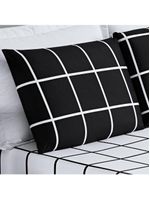 Jogo cama lençol brooklyn queen quadriculado micropercal 200 fios 3 peças - preto