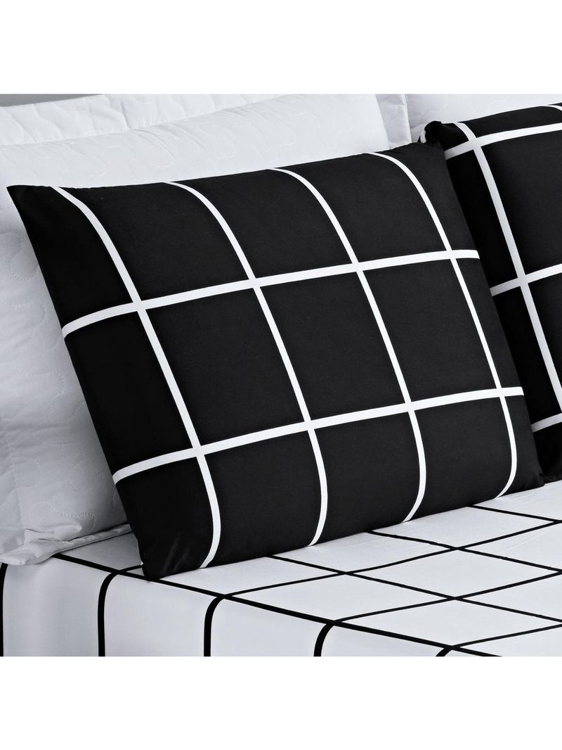 Jogo cama lençol brooklyn queen quadriculado micropercal 200 fios 3 peças - preto