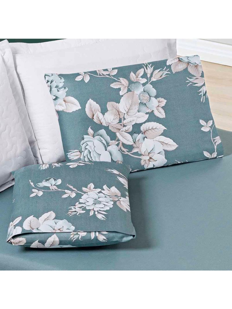 Jogo cama lençol celi queen micropercal 200 fios 3 peças - verde floral