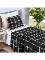 Jogo cama lençol brooklyn solteiro quadriculado micropercal 200 fios 3 peças - preto