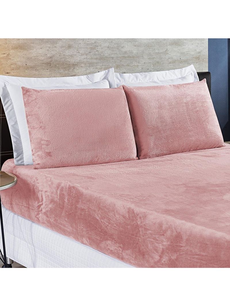Jogo cama lençol biasoft solteiro manta flannel quente 2 peças - rosa