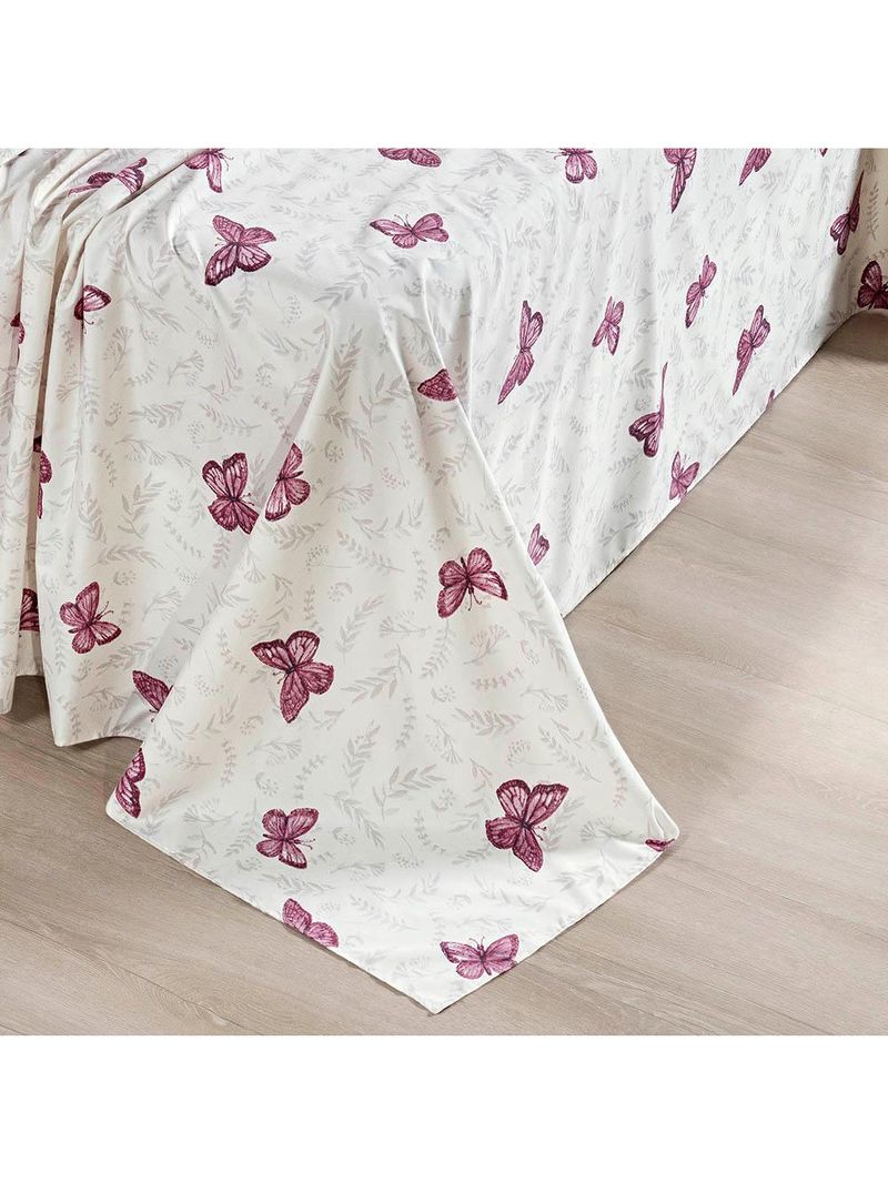 Jogo cama lençol celi casal padrão estampado micropercal 200 fios 4 peças borboletas rosê