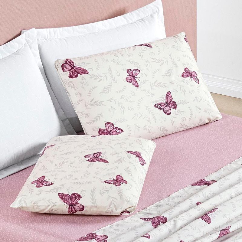 Jogo cama lençol celi king micropercal estampado 200 fios 4 peças borboletas rosê