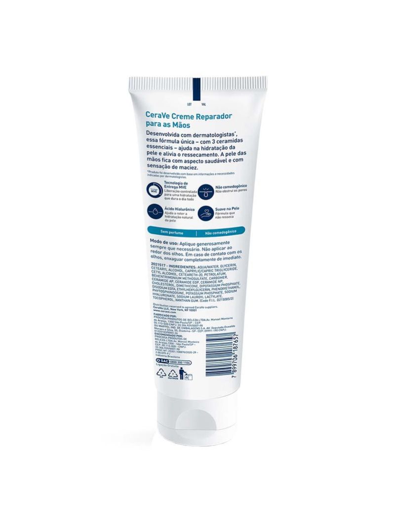 Creme reparador para as mãos cerave