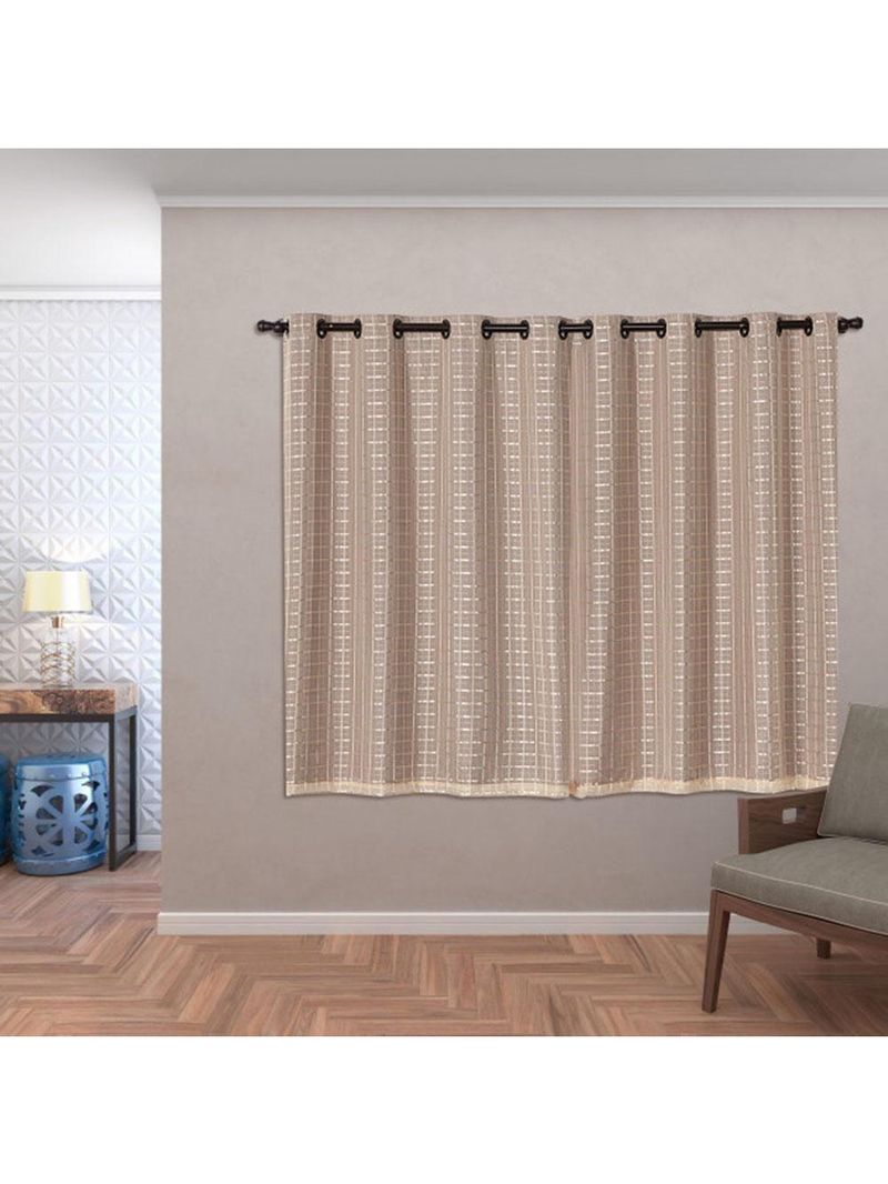Cortina Blackout Pvc Com Tecido Voil Xadrez 2,00 M X 1,40 M - Avelã