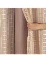 Cortina Blackout Pvc Com Tecido Voil Xadrez 2,00 M X 1,40 M - Avelã