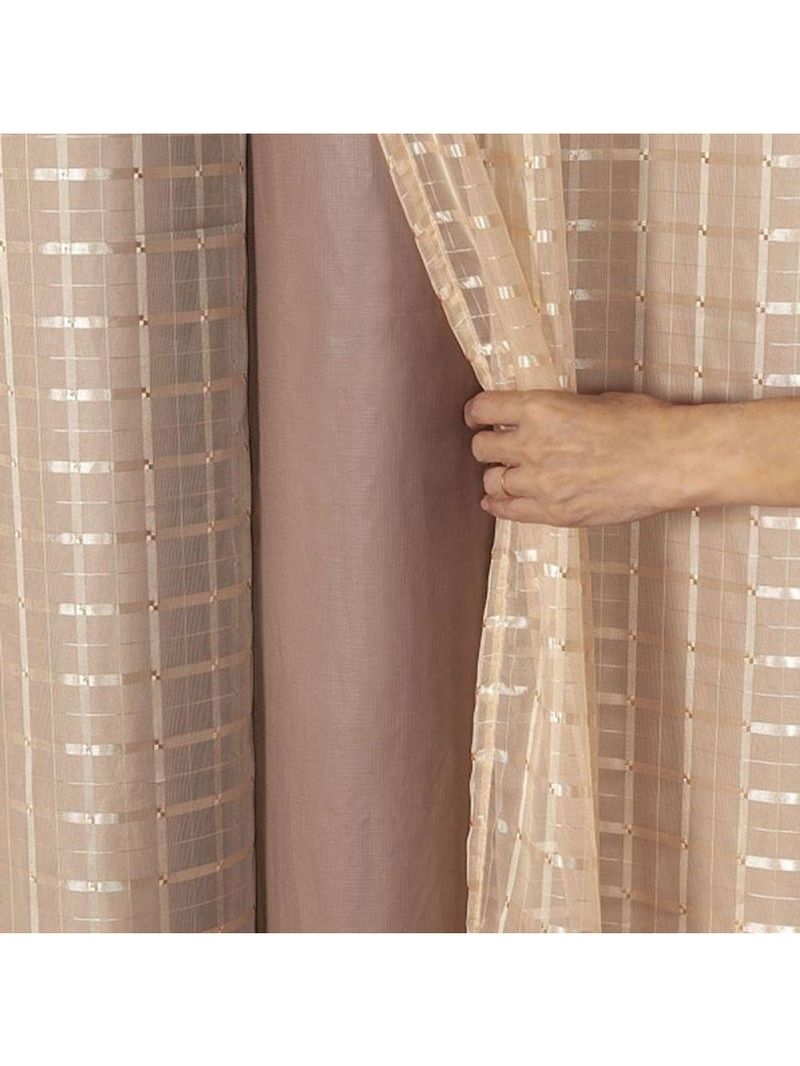 Cortina Blackout Pvc Com Tecido Voil Xadrez 2,00 M X 1,40 M - Avelã