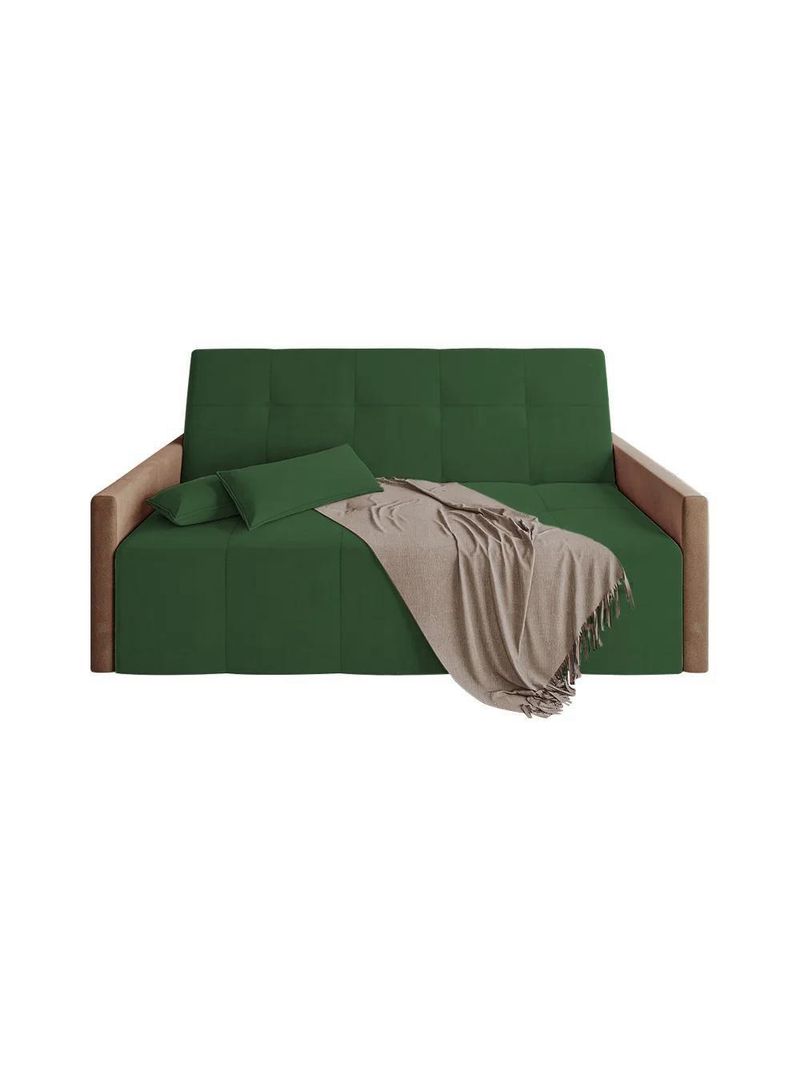 Sofá Cama Casal Paris Retrátil E Reclinável 2,10m Veludo Verde