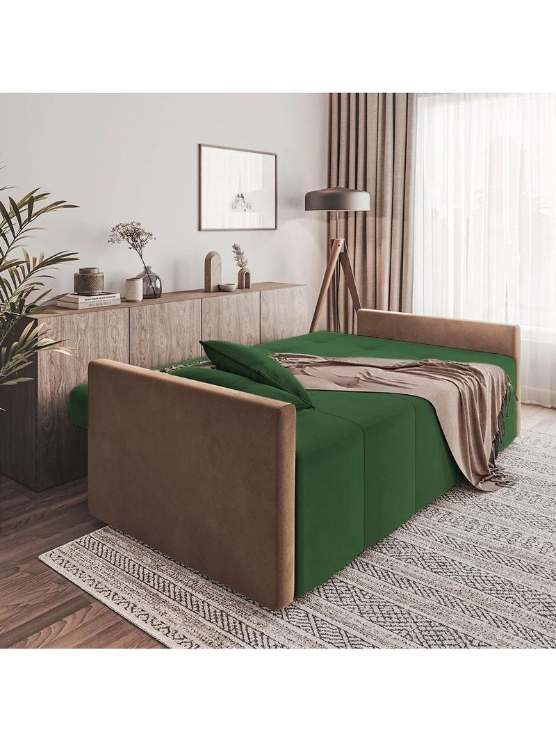 Sofá Cama Casal Paris Retrátil E Reclinável 2,10m Veludo Verde