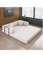 Sofá Na Caixa Modular 2 Lugares Linho Bege Maya Para Sala Bege