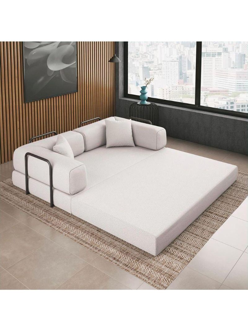 Sofá Na Caixa Modular 2 Lugares Linho Bege Maya Para Sala Bege