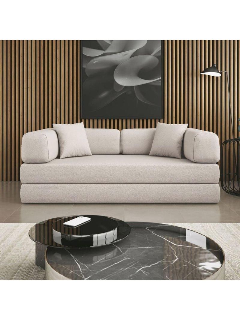 Sofá Na Caixa Modular 2 Lugares Linho Bege Maya Para Sala Bege