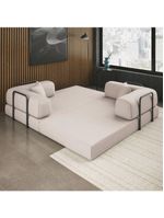 Sofá Na Caixa Modular 2 Lugares Linho Bege Maya Para Sala Bege