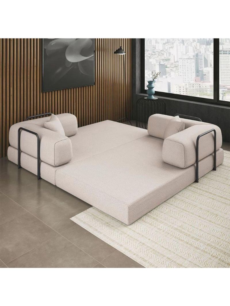 Sofá Na Caixa Modular 2 Lugares Linho Bege Maya Para Sala Bege