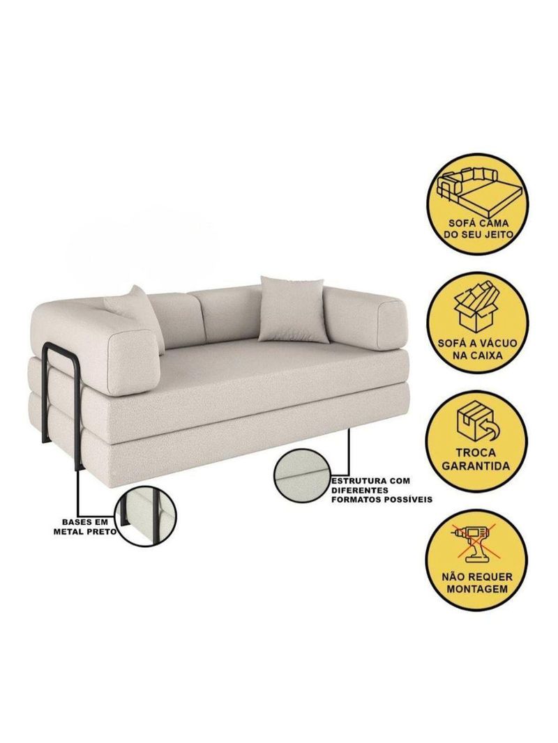 Sofá Na Caixa Modular 2 Lugares Linho Bege Maya Para Sala Bege
