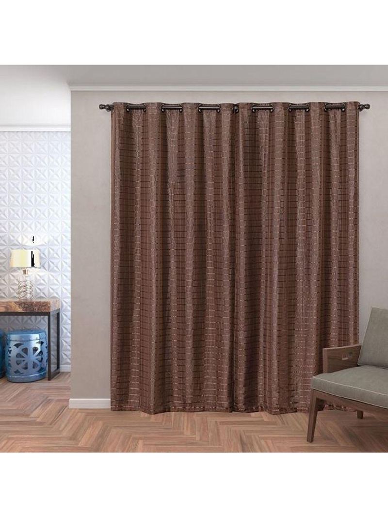Cortina Blackout Pvc Com Tecido Voil Xadrez 2,80 M X 2,30 M - Marrom