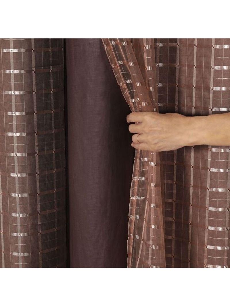 Cortina Blackout Pvc Com Tecido Voil Xadrez 2,80 M X 2,30 M - Marrom