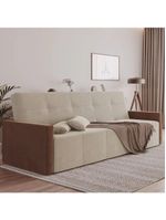 Sofá Cama 4 Lugares Paris Retrátil E Reclinável 2,10m Veludo Areia/marrom
