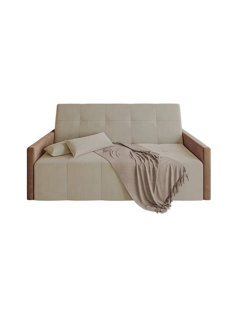 Sofá Cama 4 Lugares Paris Retrátil E Reclinável 2,10m Veludo Areia/marrom