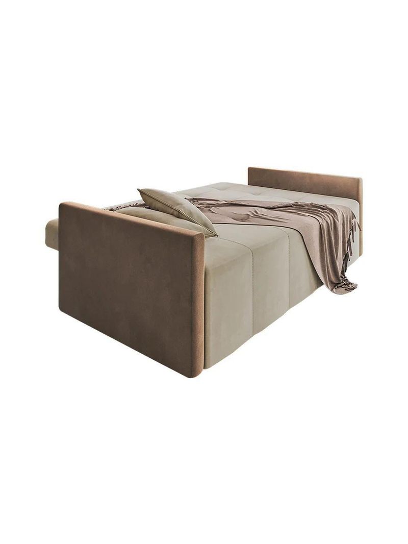 Sofá Cama 4 Lugares Paris Retrátil E Reclinável 2,10m Veludo Areia/marrom