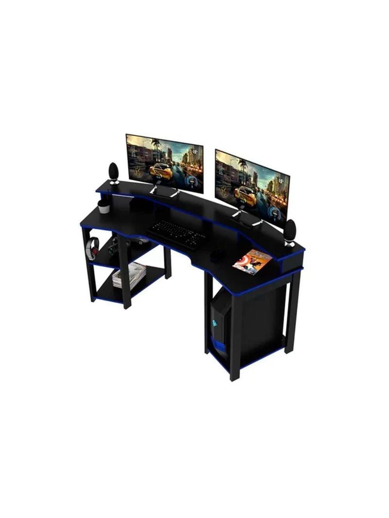 Mesa Computador Gamer ME4167 Preto/Azul - Tecno Mobili