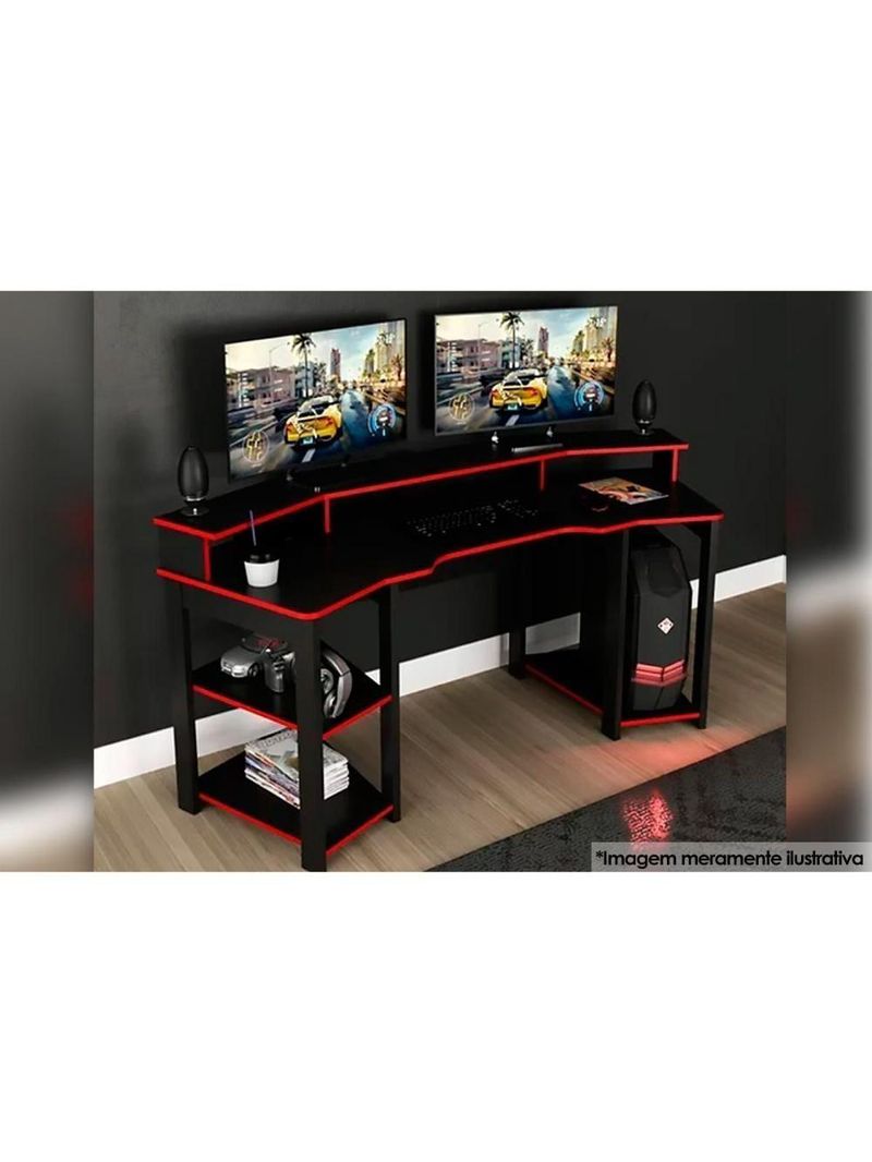 Mesa Computador Gamer ME4167 Preto/Vermelho - Tecno Mobili