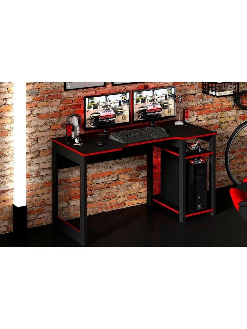Mesa Computador Gamer  ME4152 Preto/Vermelho - Tecno Mobili