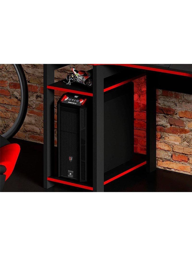 Mesa Computador Gamer  ME4152 Preto/Vermelho - Tecno Mobili