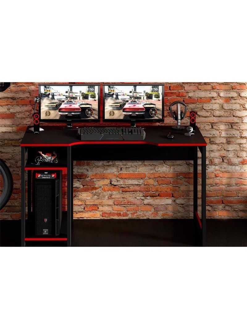 Mesa Computador Gamer  ME4152 Preto/Vermelho - Tecno Mobili