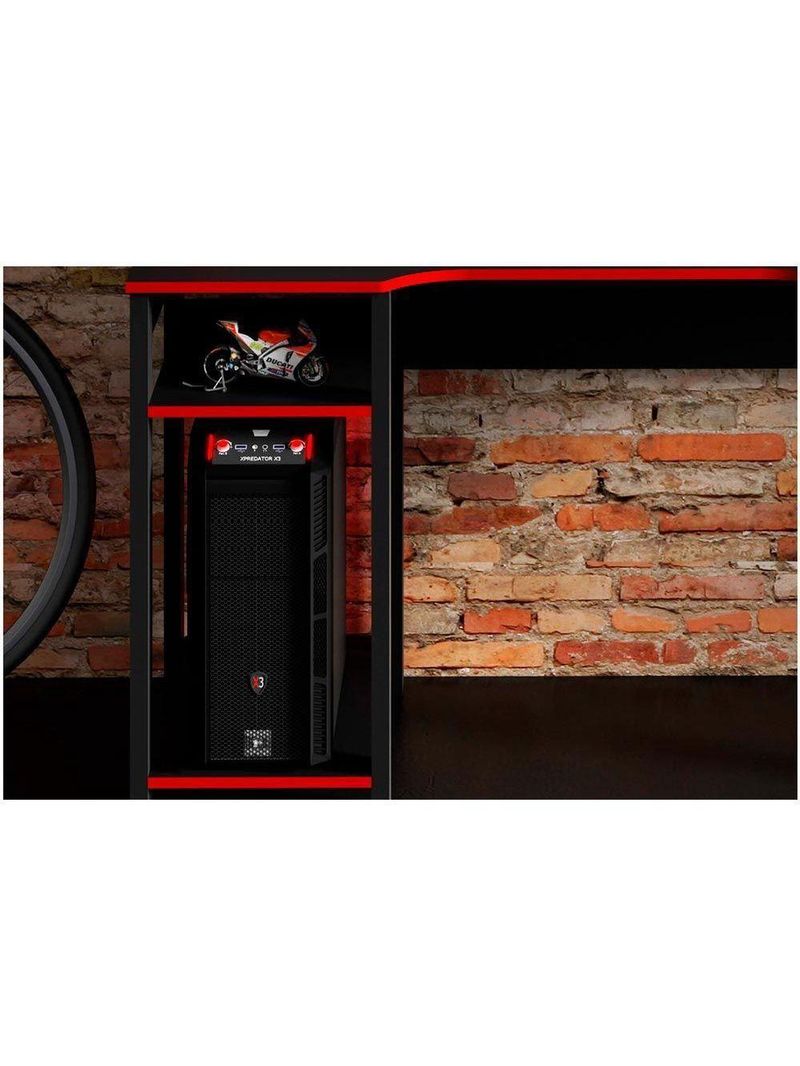 Mesa Computador Gamer  ME4152 Preto/Vermelho - Tecno Mobili