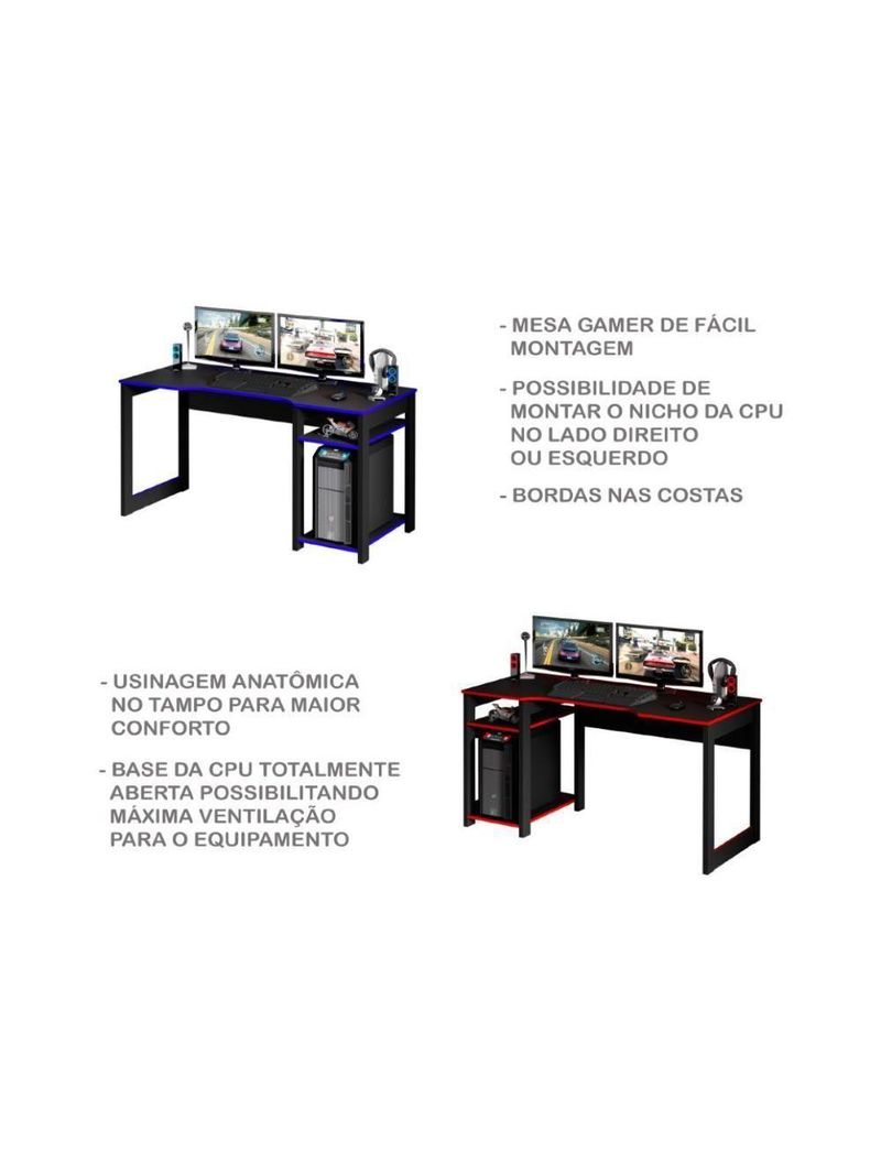 Mesa Computador Gamer  ME4152 Preto/Vermelho - Tecno Mobili
