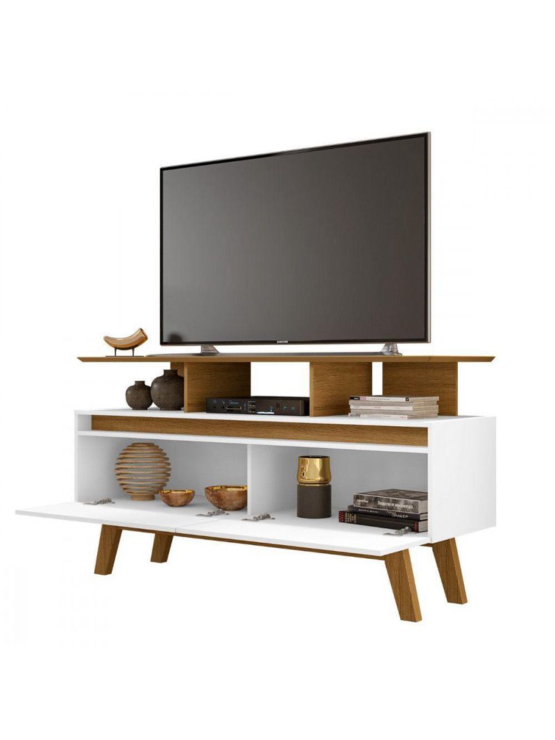 Rack Rubi De Até 50 Polegadas Cinamomo Com Branco Bechara Cinamomo Com Branco