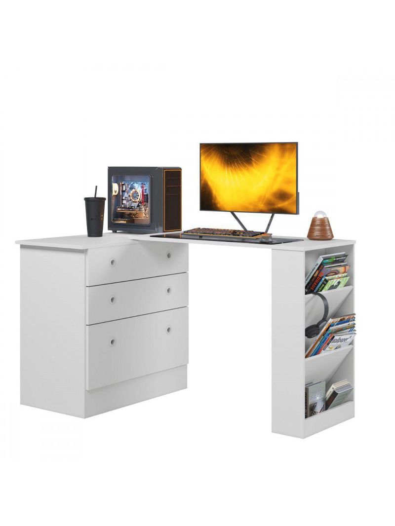 Cômoda Com Mesa Gamer Giratória Branco Qmovi Branco
