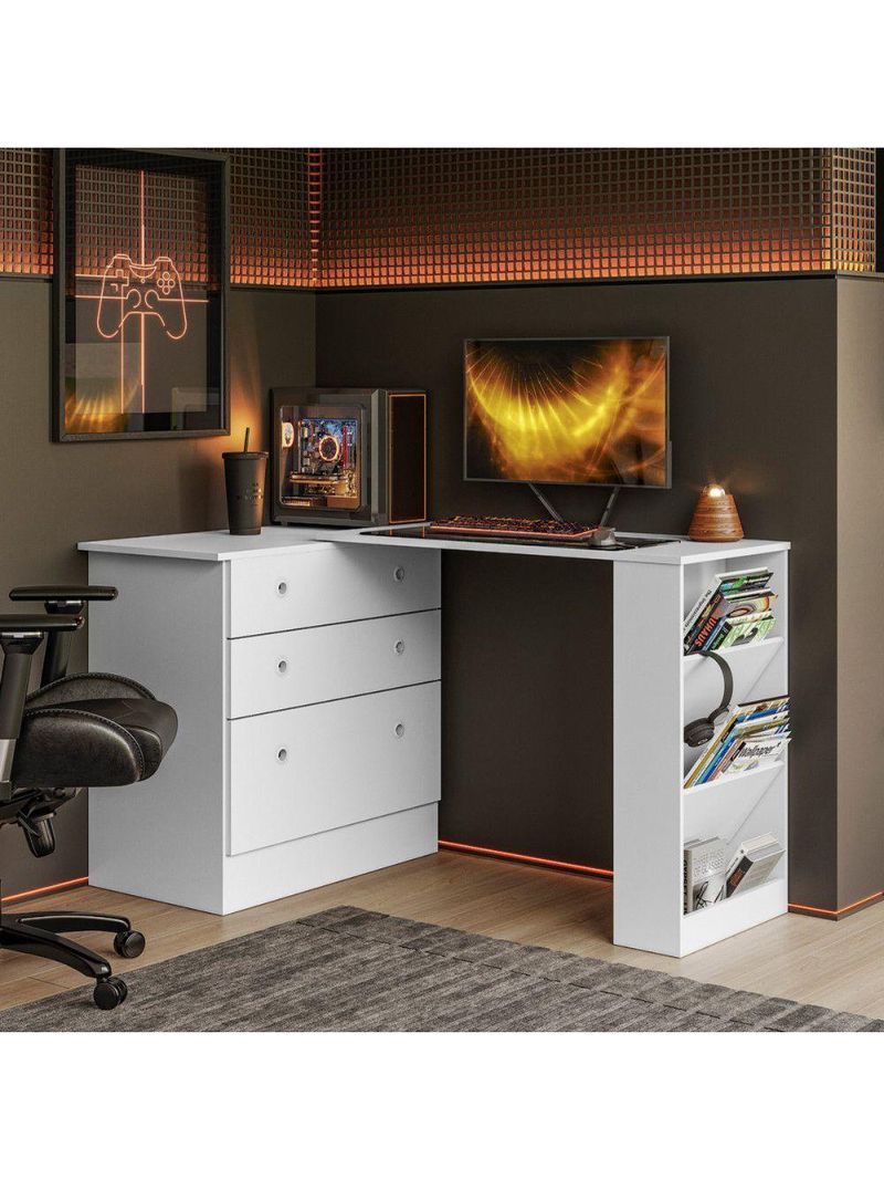 Cômoda Com Mesa Gamer Giratória Branco Qmovi Branco
