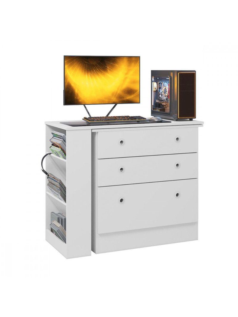 Cômoda Com Mesa Gamer Giratória Branco Qmovi Branco
