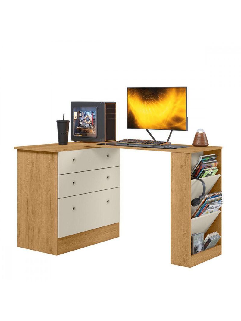 Cômoda Com Mesa Gamer Giratória Freijo Com Off White Qmovi