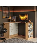 Cômoda Com Mesa Gamer Giratória Freijo Com Off White Qmovi