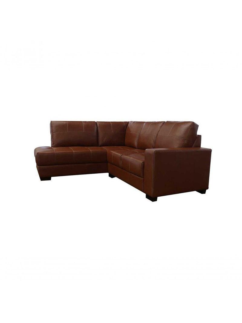Sofá De Couro Canto Marrocos 2 Lugares Com Chaise Esquerda Conhaque Com Brilho - Mempra Design