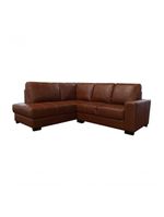 Sofá De Couro Canto Marrocos 2 Lugares Com Chaise Esquerda Conhaque Com Brilho - Mempra Design