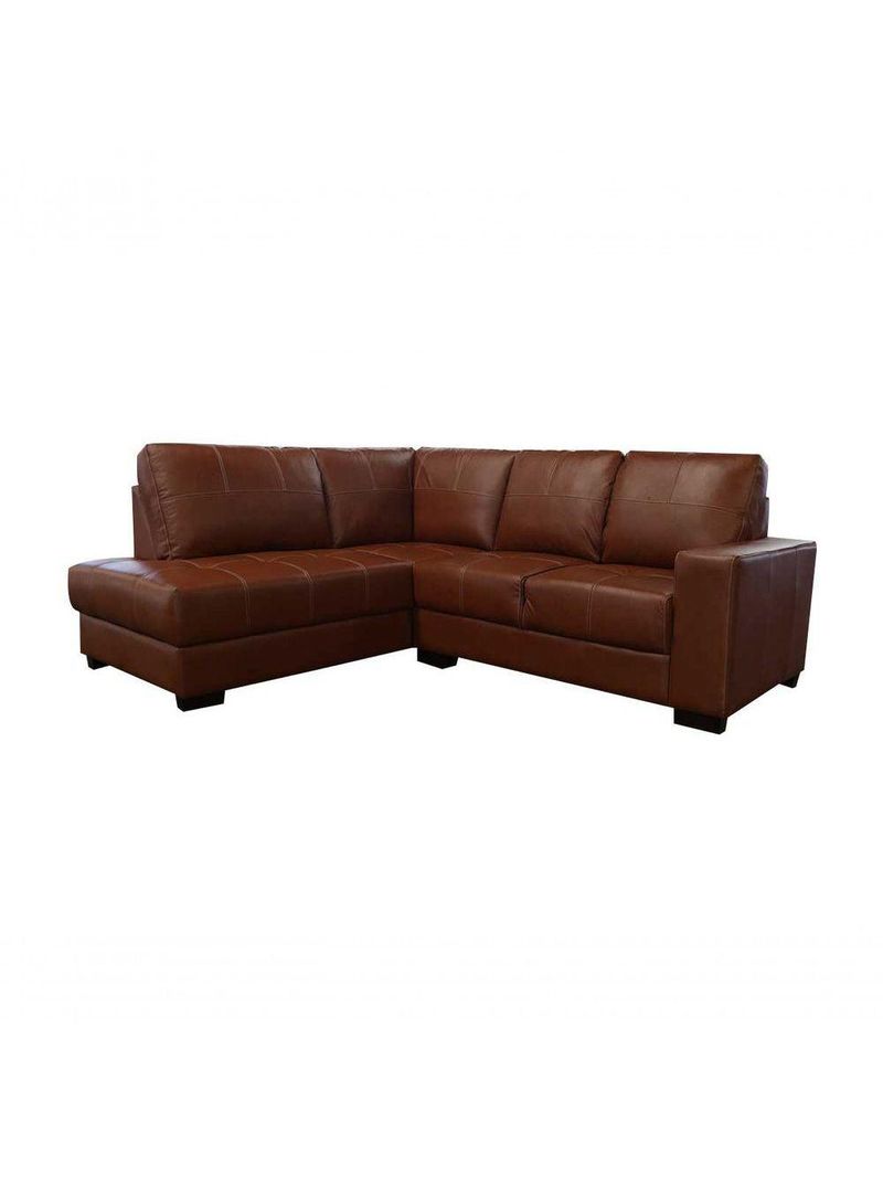 Sofá De Couro Canto Marrocos 2 Lugares Com Chaise Esquerda Conhaque Com Brilho - Mempra Design
