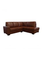 Sofá De Couro Canto Marrocos 2 Lugares Com Chaise Direita Conhaque Com Brilho - Mempra Design
