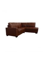 Sofá De Couro Canto Marrocos 2 Lugares Com Chaise Direita Conhaque Com Brilho - Mempra Design