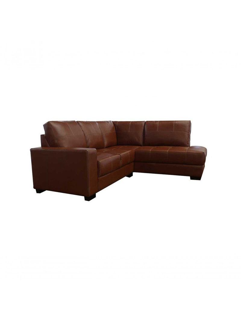 Sofá De Couro Canto Marrocos 2 Lugares Com Chaise Direita Conhaque Com Brilho - Mempra Design