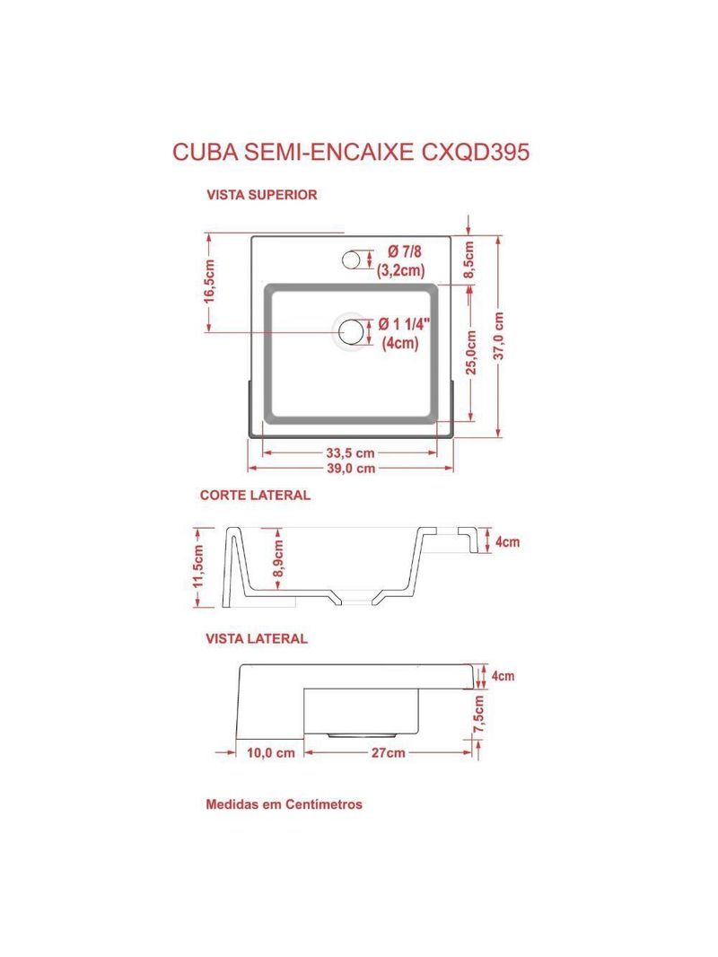 Cuba Semi Encaixe Quadrada Xq395w Colorida Preto