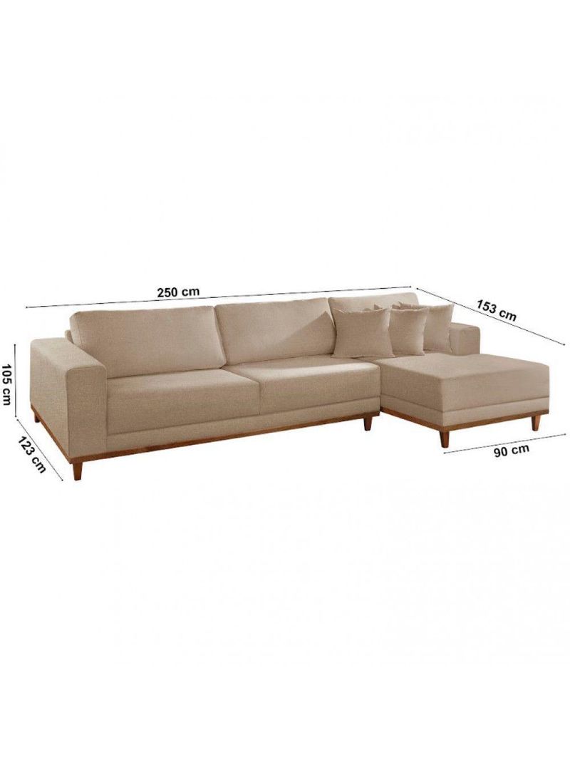 Sofá Cronos Linho 4lug Chaise Lado Direito Meu Sofá Online A226 Linho Bege