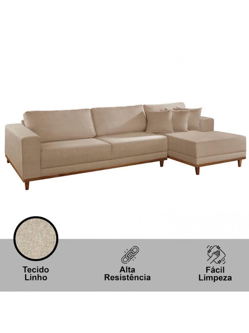 Sofá Cronos Linho 4lug Chaise Lado Direito Meu Sofá Online A226 Linho Bege