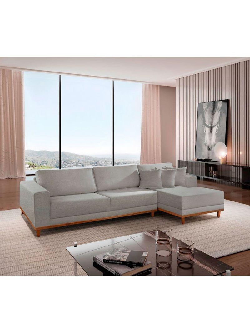 Sofá Cronos Linho 4lug Chaise Lado Direito Meu Sofá Online A230 Linho Cinza