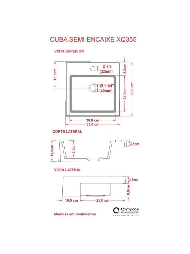 Cuba Semi Encaixe Quadrada Xq355w Colorida Cinza